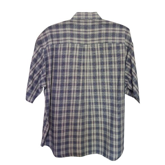 Club Room Blue Plaid Short Sleeve Button-Down Shirt Men's XL Linen Blend Pocket - Picture 2 of 6